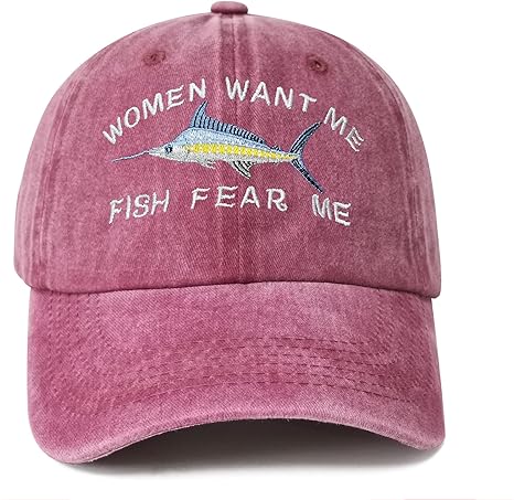 Enodtter Embroidered Women Want Me Fish Fear Me Baseball Hats