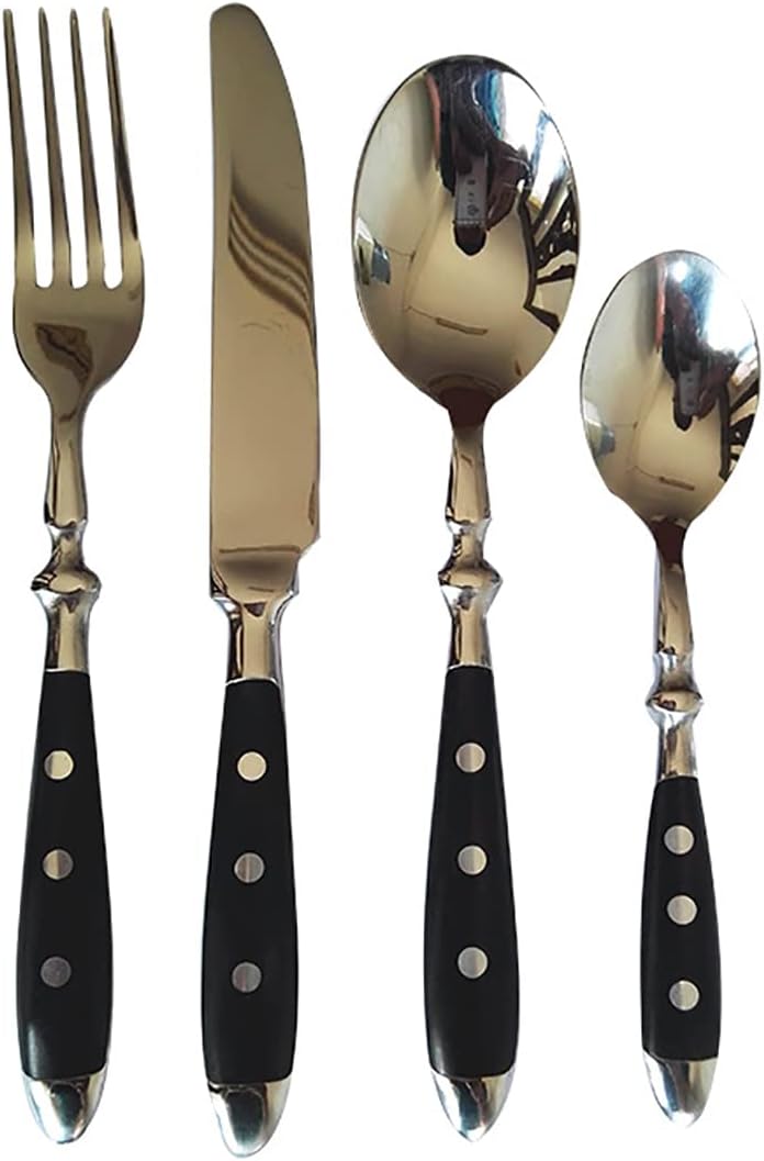 IKXO 24 Pieces Black Silverware Set, Black Flatware Set, Food-Grade Stainless Steel Cutlery Set for 6, Tableware Eating Utensils, Mirror Finished,...