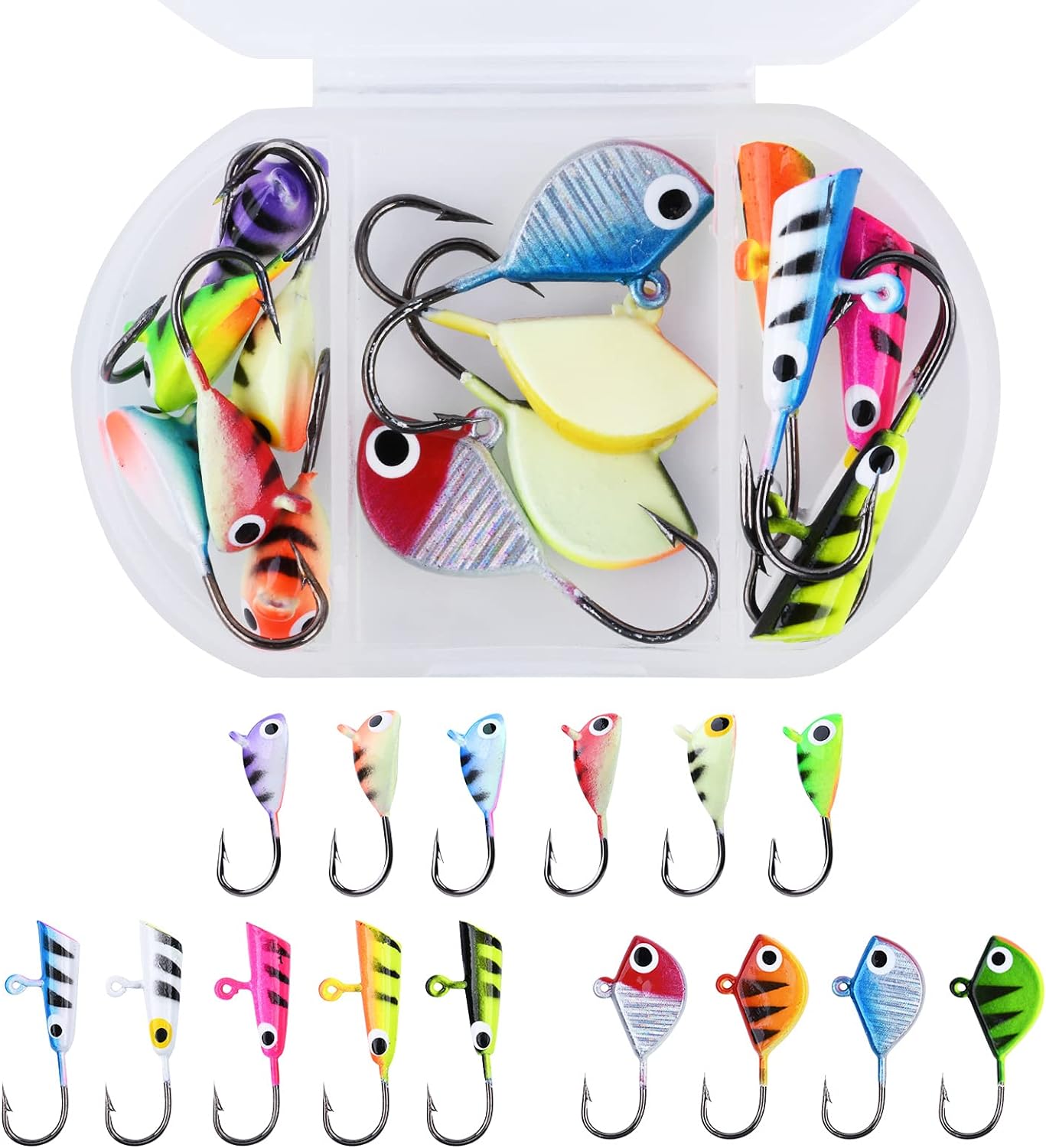 Goture Ice Fishing Jig Set Ice Fishing Lures for Panfish Crappie Sunfish Perch Walleye Pike Bluegill Sunfish Jig Head Hook Set