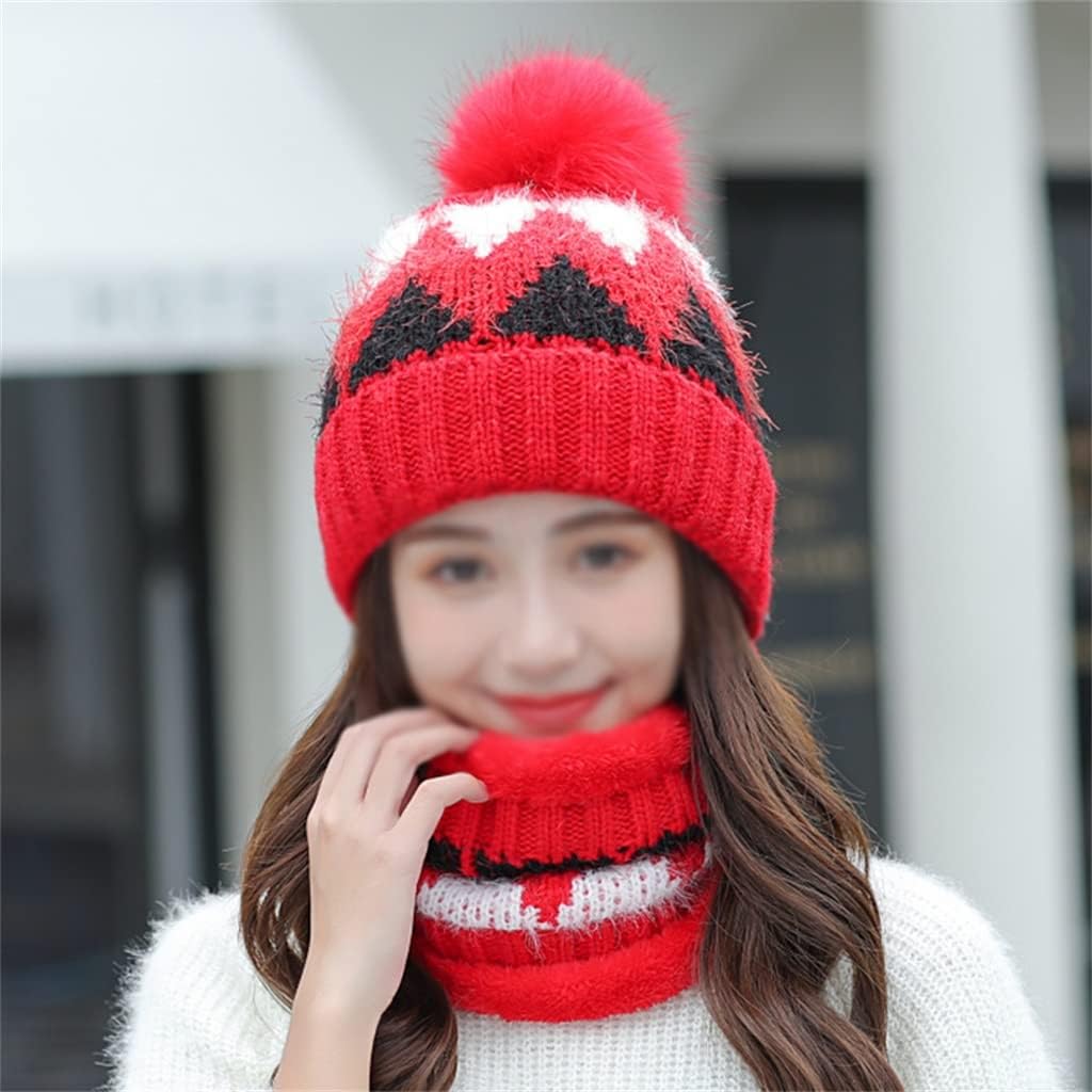TWDYC Diamond Bib Hat Two- Piece Woolen Cap Winter Ladies Warm Ear Protection Plus Velvet Thick Knitted Hat (Color : D, Size : One Size)