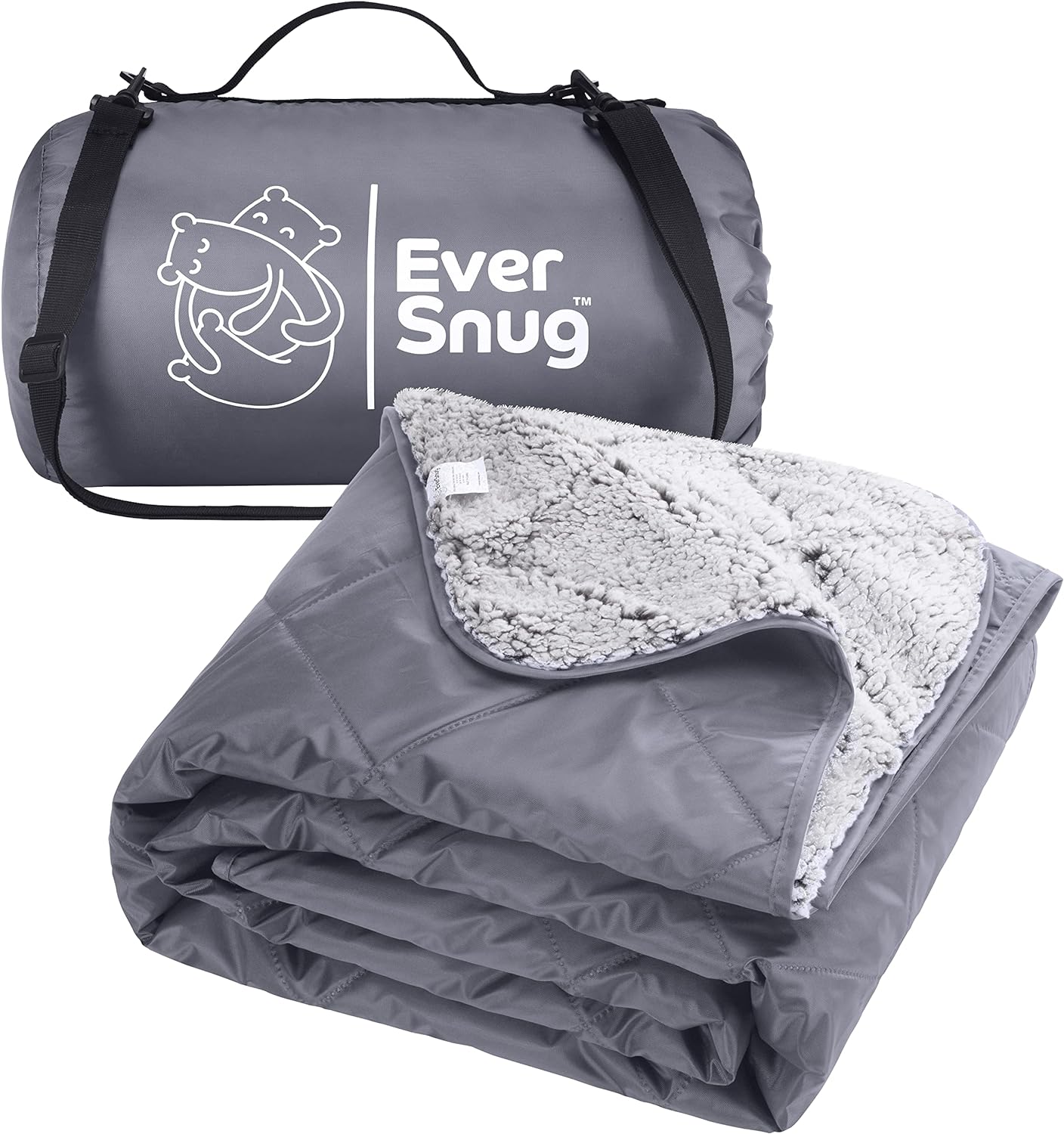 EverSnug Sherpa Waterproof Camping Blanket - Extra Thick and Warm, Large Sherpa Fleece Outdoor Blanket for Camping, Picnics, Beaches, Stadiums, Pets - Washable and Windproof for Cold Weather (Grey)