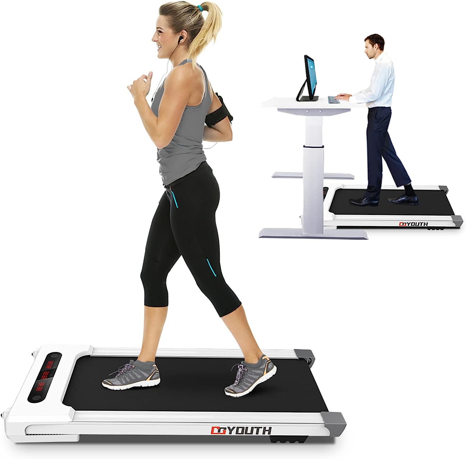 GOYOUTH 2 in 1 Under Desk Electric Treadmill Motorized Exercise Machine with Wireless Speaker, Remote Control and LED Display, Walking Jogging Machine for...