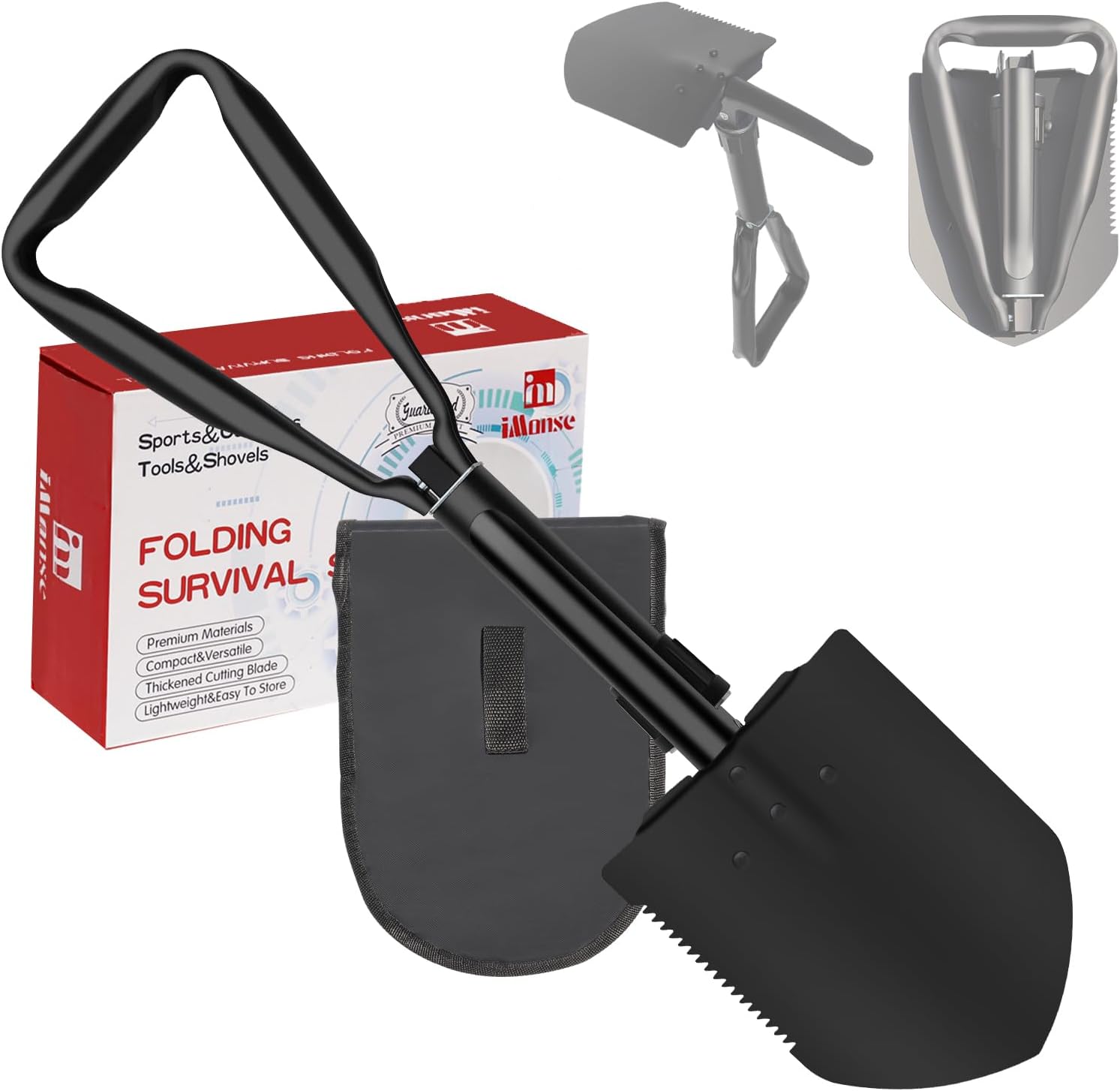 iMonse Folding Shovel，24" Folding Survival Shovel，Suitable for Camping, Mountaineering, Exploration, Tourism, and Home Gardening Folding Camping Shovel