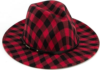 Women's Felt Panama Hats Classic Wide Brim Rancher Fedora with Belt Buckle (M-L)