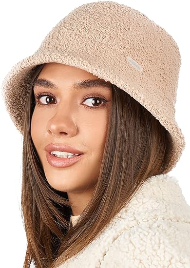 Fuzzy Bucket Hat for Women - Winter Plush Faux Fur Bucket Hat - Fluffy Sherpa Bucket Hats for Women