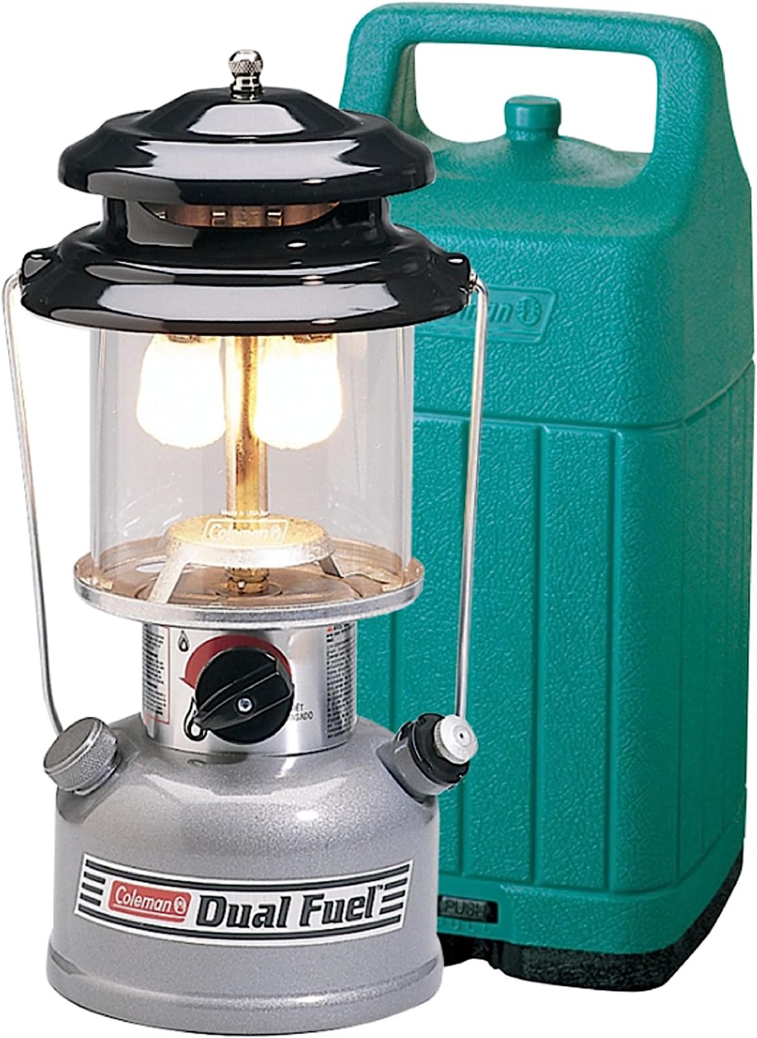 Coleman Premium Dual Fuel Lantern with Carry Case, Portable Lantern with Adjustable Brightness Includes Handle, Mantles, Filter Funnel, and Carry Case; Great for Camping, Power Outages, & Emergencies