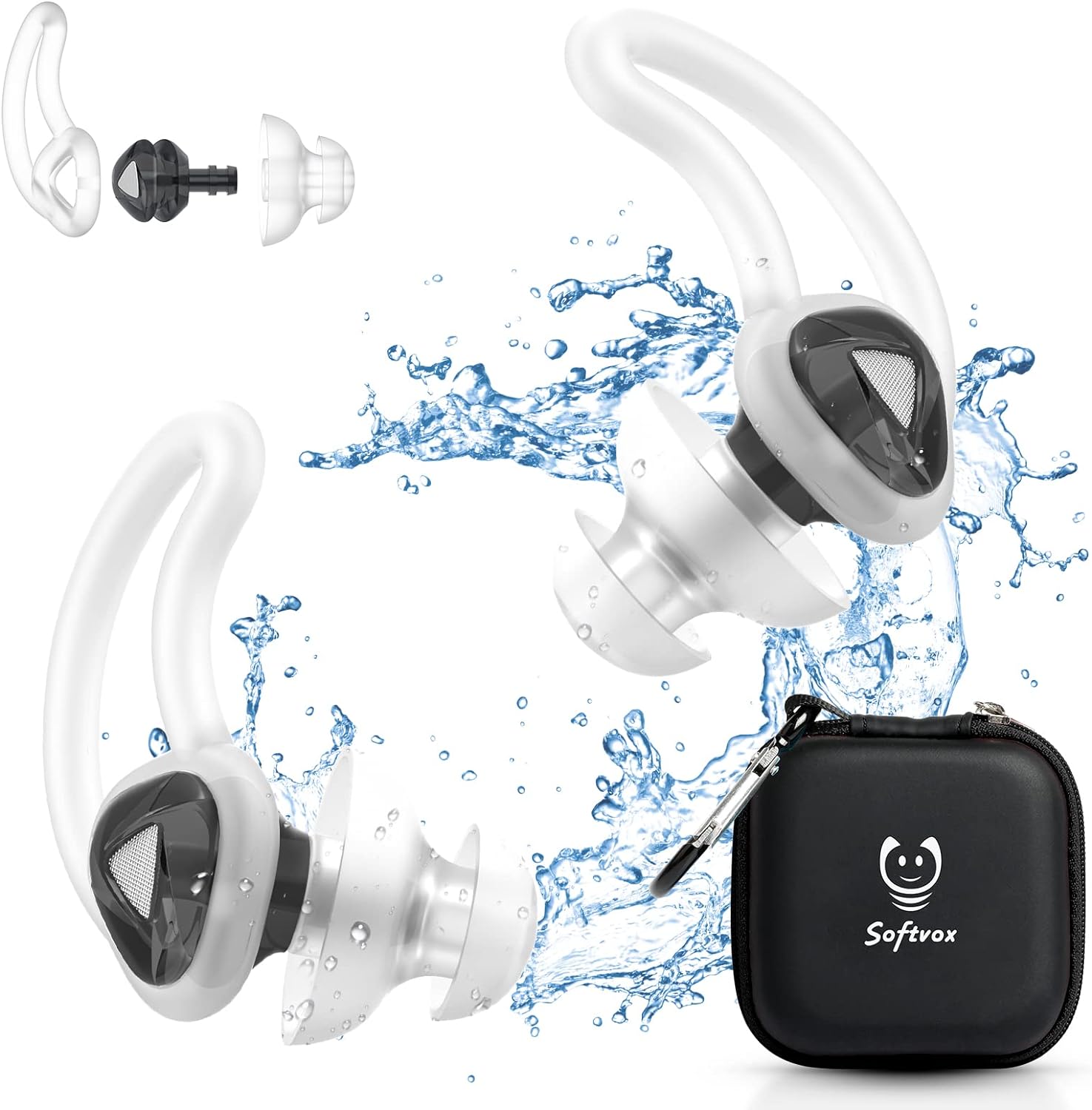 Softvox Swimming Ear Plugs, Swimmers Earplugs for Adults Men Women Teens - Block Water Out, Ultra Soft, Custom Fit, Ear Protection Reusable Ear Plugs for...