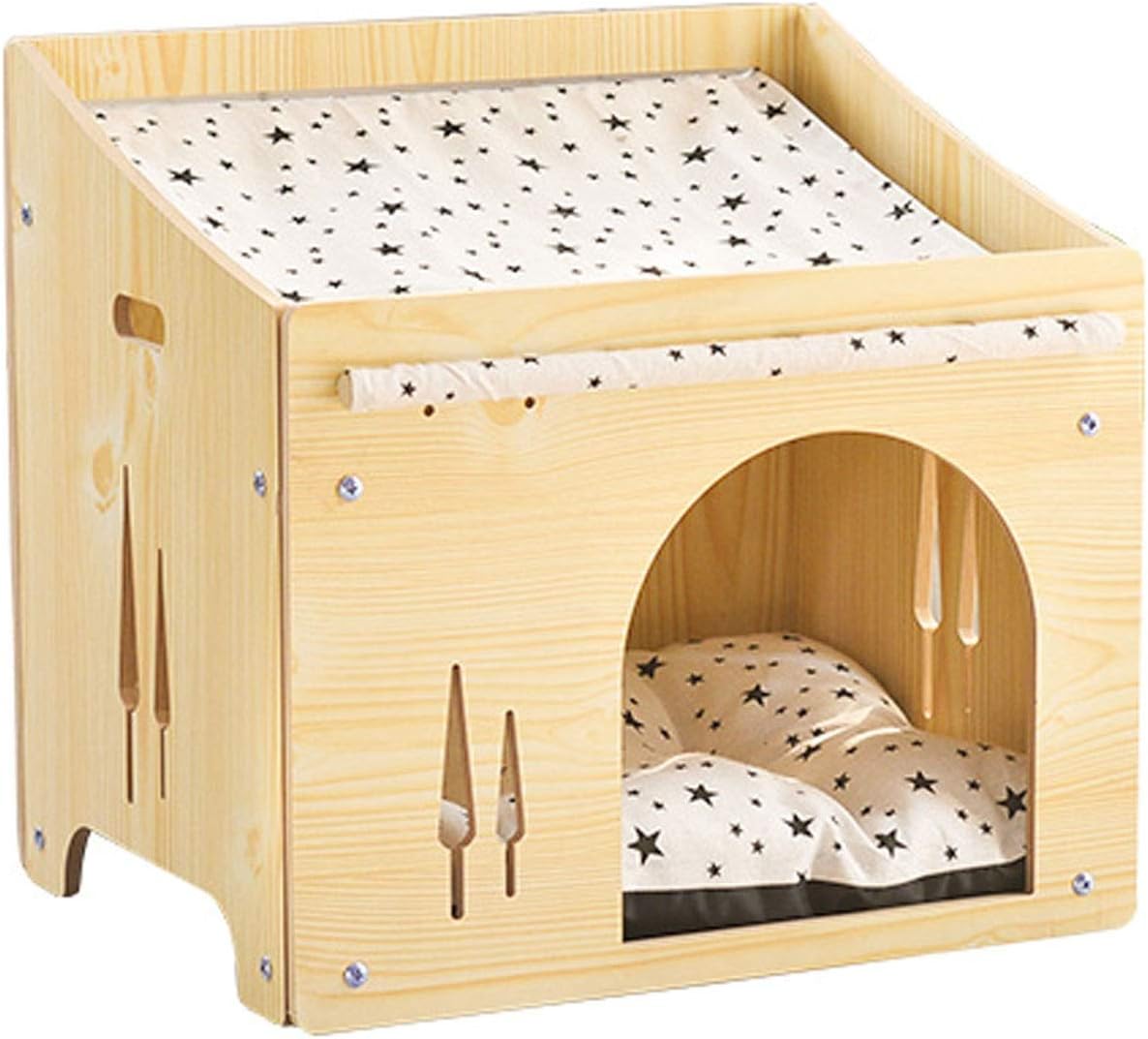Cat Bed Wooden Cat House Kitten Bed Cat and Dog Kennel Enclosed Fence Indoor pet House Pet Supplies (Color : Yellow)