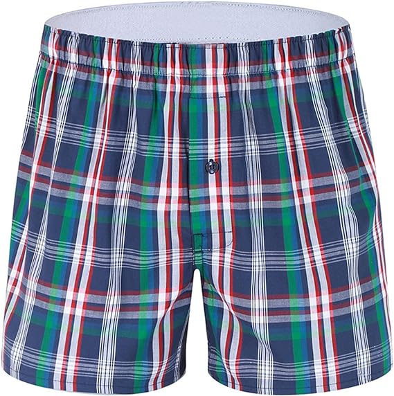 YYblue Men's Casual Household Pajama Shorts Boxer Briefs Button Breathable Plaid Print Lightweight Pants with Pockets