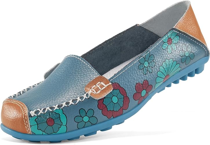 Ablanczoom Womens Comfortable Loafers Floral Print Flats Casual Driving Loafer Slip on Walking Dress Shoes for Women