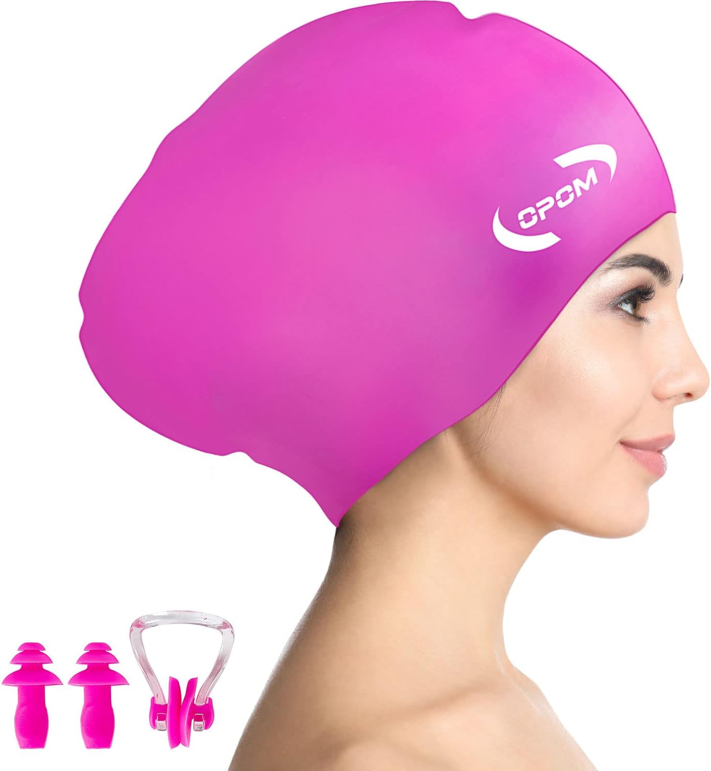 Women Silicone Swimming Cap, High Elasticity Thick Swim Hats for Long Hair, Bathing Swimming Caps for Women and Men Keep Your Hair Dry, with Ear Plugs and Nose Clip, Easy to Put On and Off