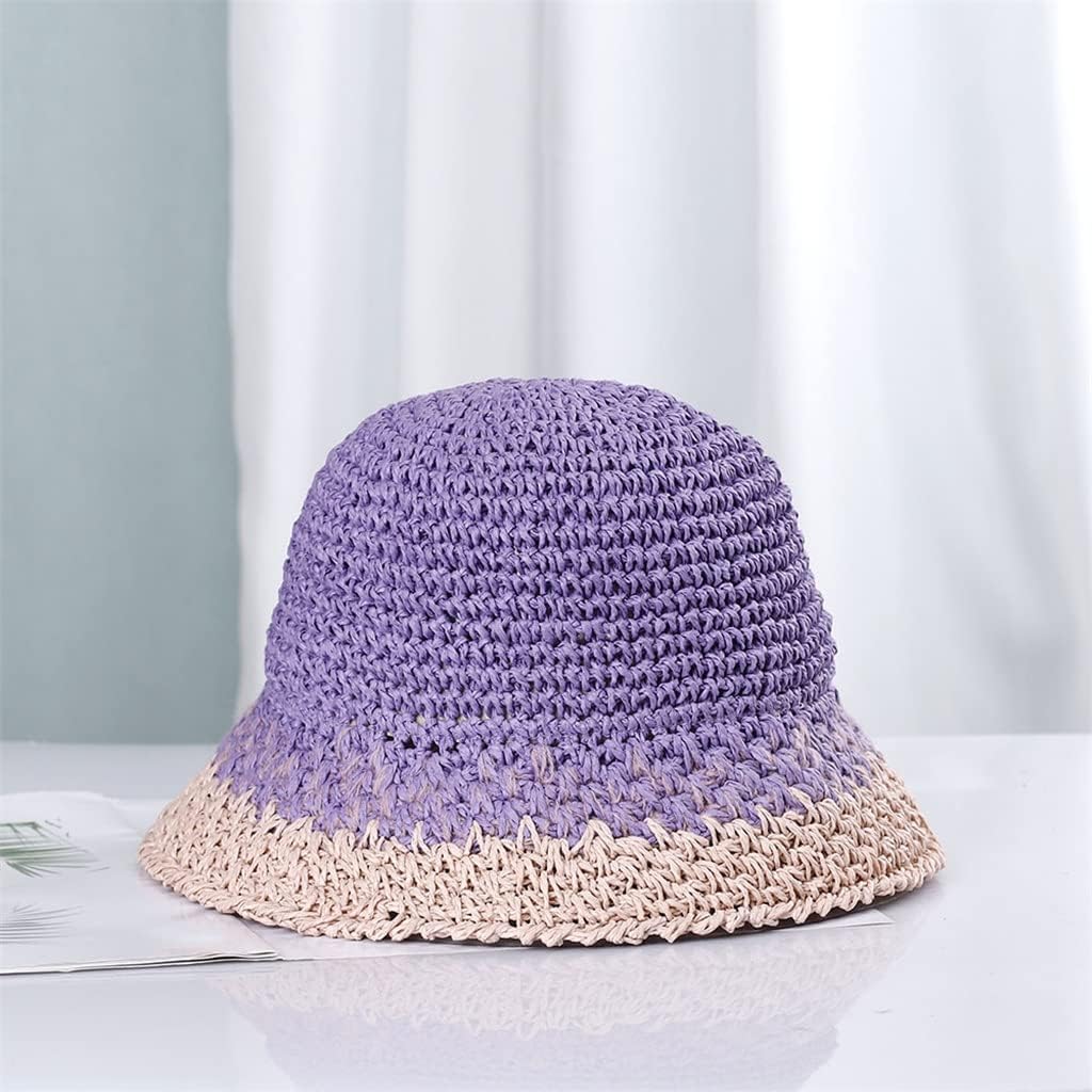 N/A Women's Hat Bone Straw Hat Bucket Hat Patchwork Sun Visor Crochet Hat Hat Ladies Luffy Straw Hat Cap (Color : A, Size : 56-58cm)