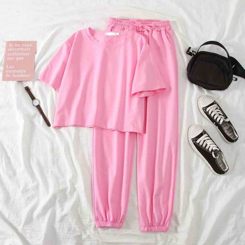 GPPZM Summer Sleepwear Cute Home Suit for Women's Long PantsSolid Female Color Cotton Underwear Pajamas Sets Outfits Homewear (Color : A, Size : L)