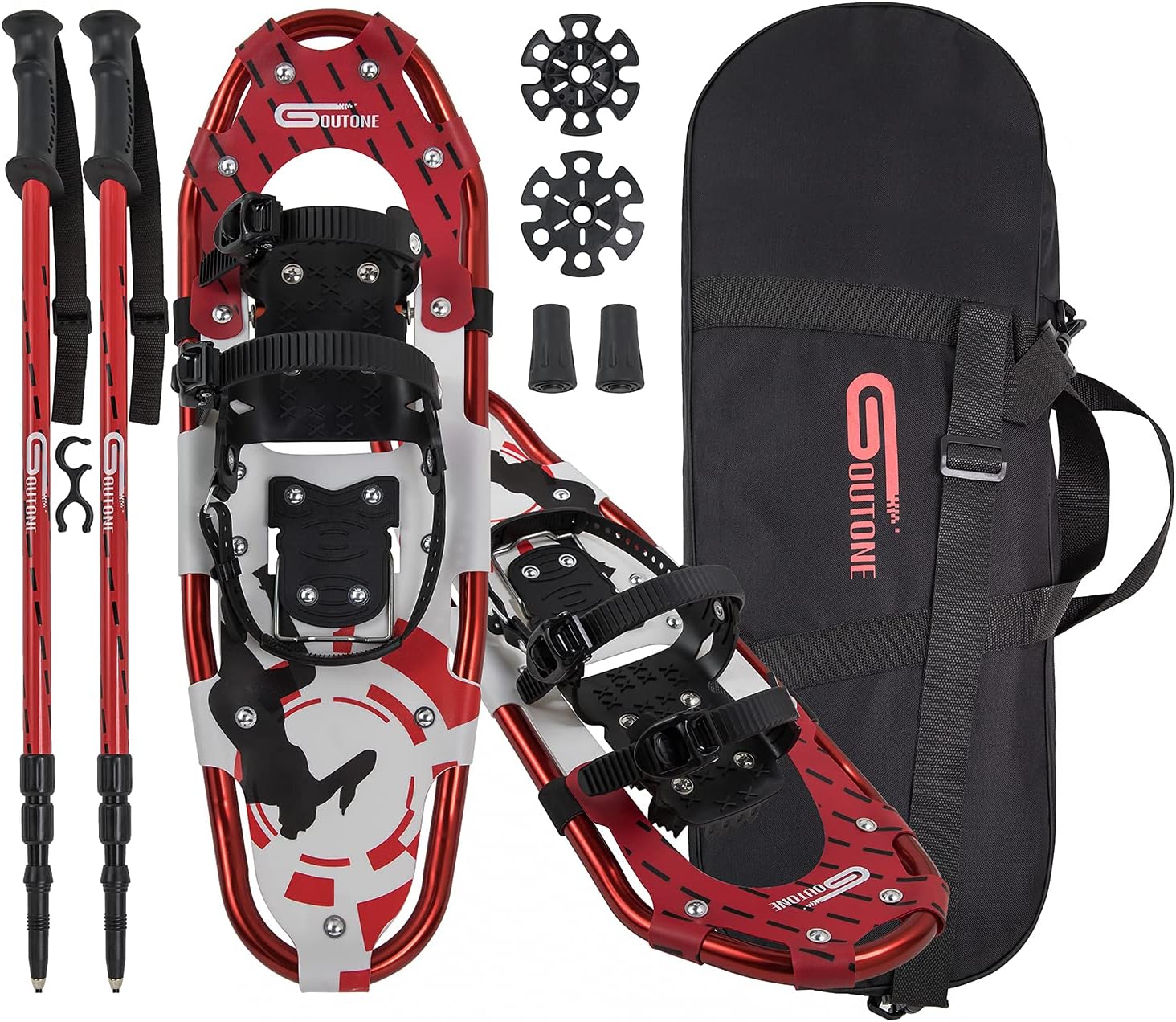 Goutone21/25/30 Inches Light Weight Snowshoes for Adult Women Men, Aluminium Alloy Terrain Snow Shoes for Hiking and Heel Lift Riser for Mountaineering with Trekking Poles and Carrying Tote Bag.