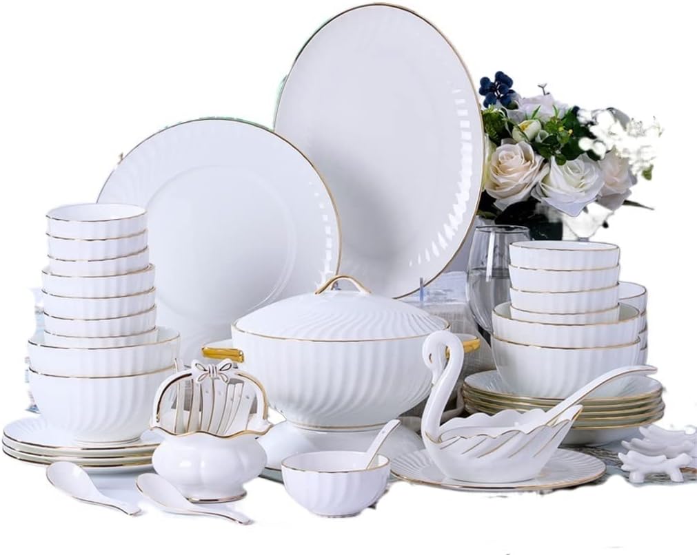 YUTR European Style Kitchen Utensils Dishes Sets Tableware Sets Ceramic Tableware Sets 60 Pieces