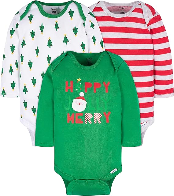 Gerber unisex-baby 3-pack Holiday Long-sleeve Onesies