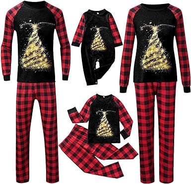 Christmas Family Matching Pajamas Sets Christmas Pjs Matching Sets for Couples Adults Holiday Home Xmas Family Sleepwear Set