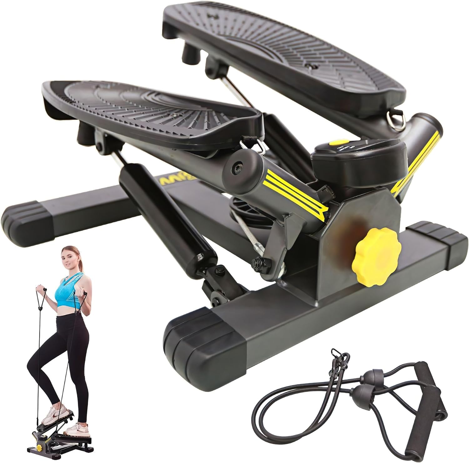 ZIWWVY Stepper Machine with Resistance Bands, Mini Stepper with 300LBS Weight Capacity, Twist Stepper for Full Body Workout, Adjustable Step Height, Smooth...