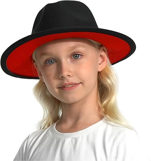 Kids Classic Wide Brim Fedora Hat Children Boys and Girls Felt Hat with Bowknot/Belt Buckle