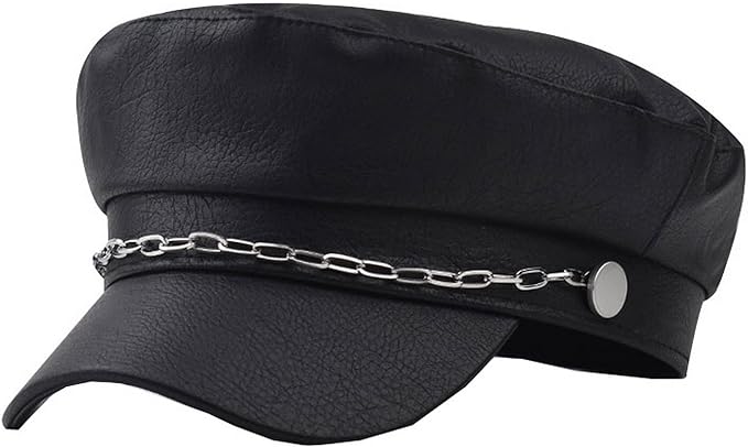 Brcus Women Yacht Captain Sailor Hat PU Newsboy Cabbie Baker Boy Peaked Beret Cap