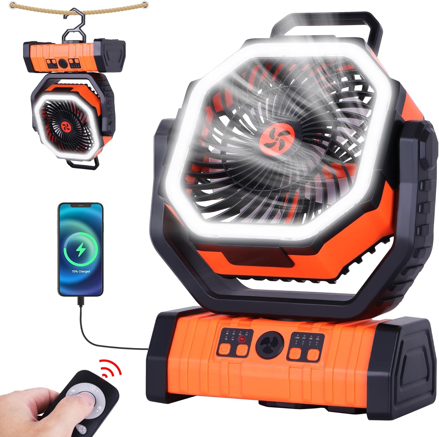 Camping Fan Battery Powered Fan with LED Lantern, ???????? Portable Camping Fan for tents, 8H Timer & 270°Rotation Rechargeable Fan Battery...
