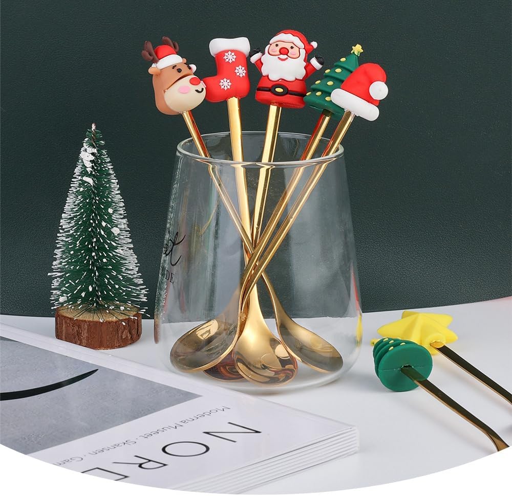 6 Pieces Stainless Steel Christmas Spoon And Fork Set, Cartoon Funny Christmas Spoon, Creative Santa Claus Dessert Spoon And Fork, Kitchen Utensils for Tableware Decoration With Gift Box (set C)