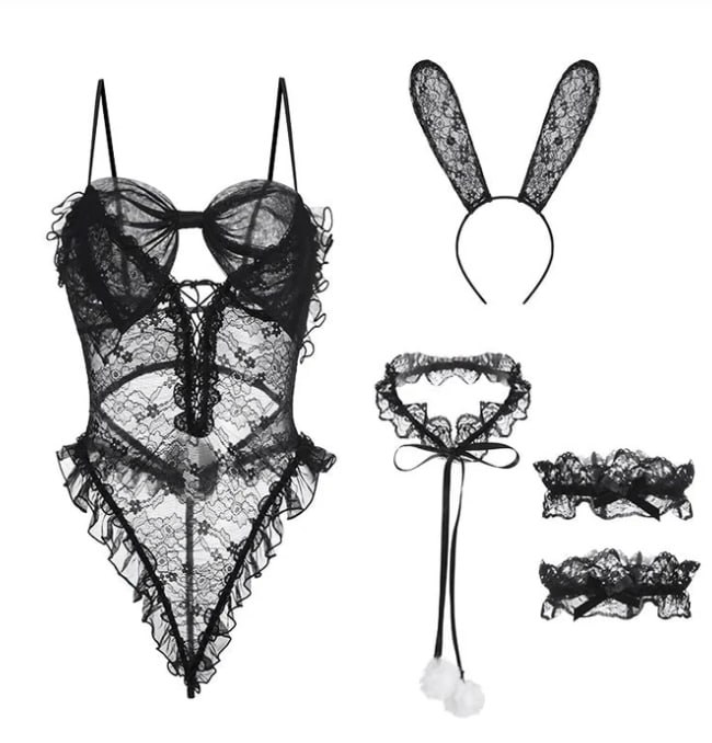 Sweetheart Milk Bubble Backless Temptation Mesh Pure Desire Butterfly Bunny Girl One-piece Uniform Set
