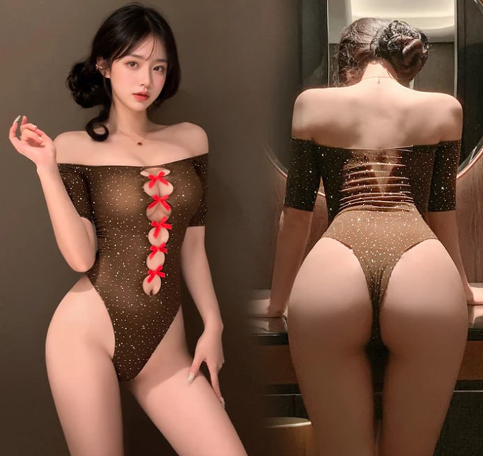 Charming Tiancheng butterfly hollow American hot rhinestone mesh one-piece suit
