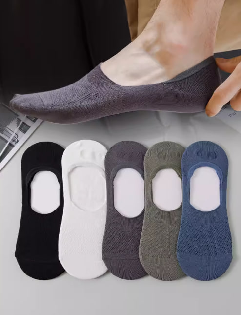 Men's invisible socks spring and summer thin silicone non-slip boat socks black and white solid color low-top shallow mesh breathable cotton socks