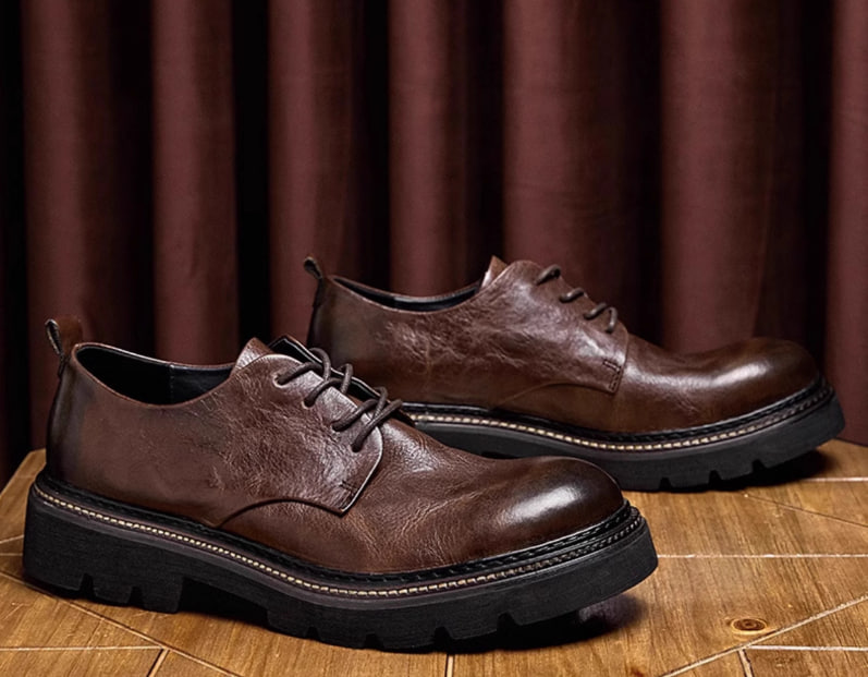 Business casual leather shoes for men 2024 new British style genuine leather retro thick-soled height-enhancing work shoes