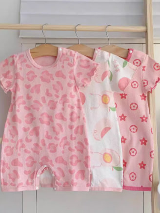 Baby Girls Ruffle Short Sleeve Romper Baby Summer Onesie Little Kids Baby Thin Pajamas 0-2 Years Old